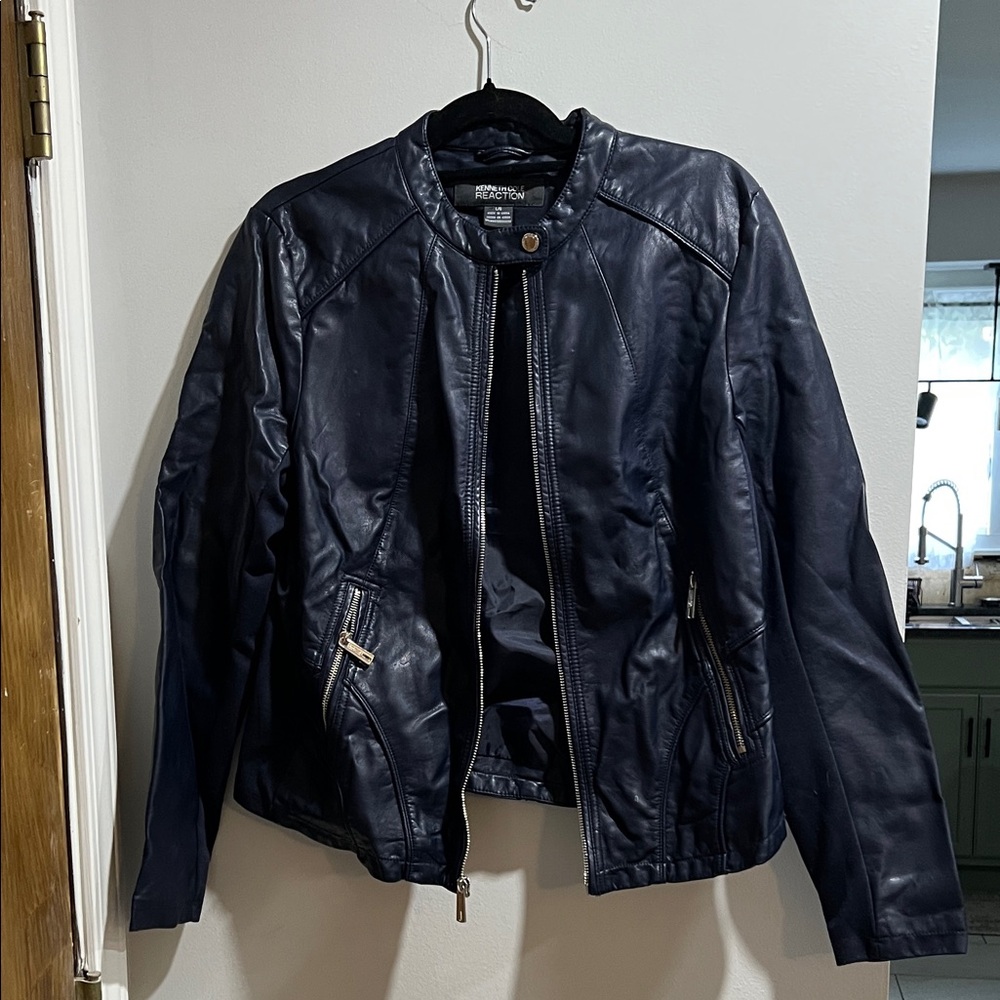 Kenneth Cole Reaction Navy Leather Jacket